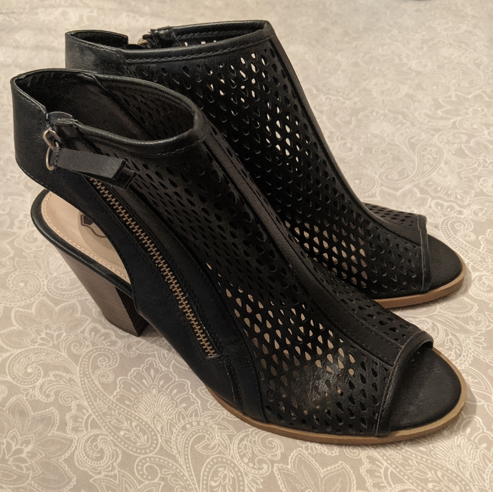 Peep toe heel booties